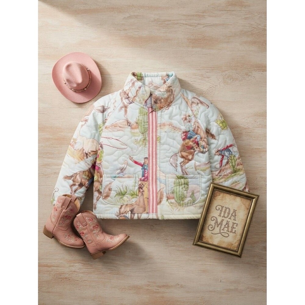 IDA MAE HOME Birdie Cowgirl Youth Quilted Cowboy Jacket - Chambray SZ 4  NWT